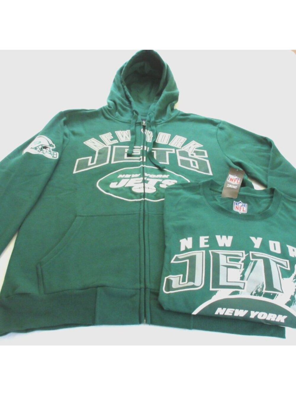New York Jets Men's NFL Full Zip Hoodie T Shirt Combo Green White Sizes NWT